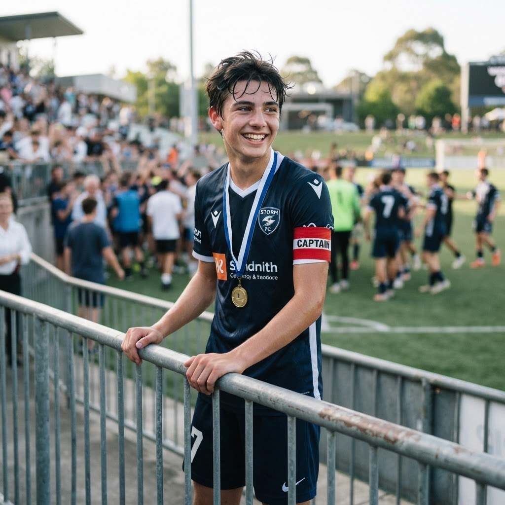 Adam Bouzid avec le brassard de capitaine et une médaille